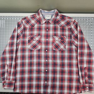 Flag And Anthem Shirt Mens XL Plaid Western Snap Work Outdoors Preppy Thick Red